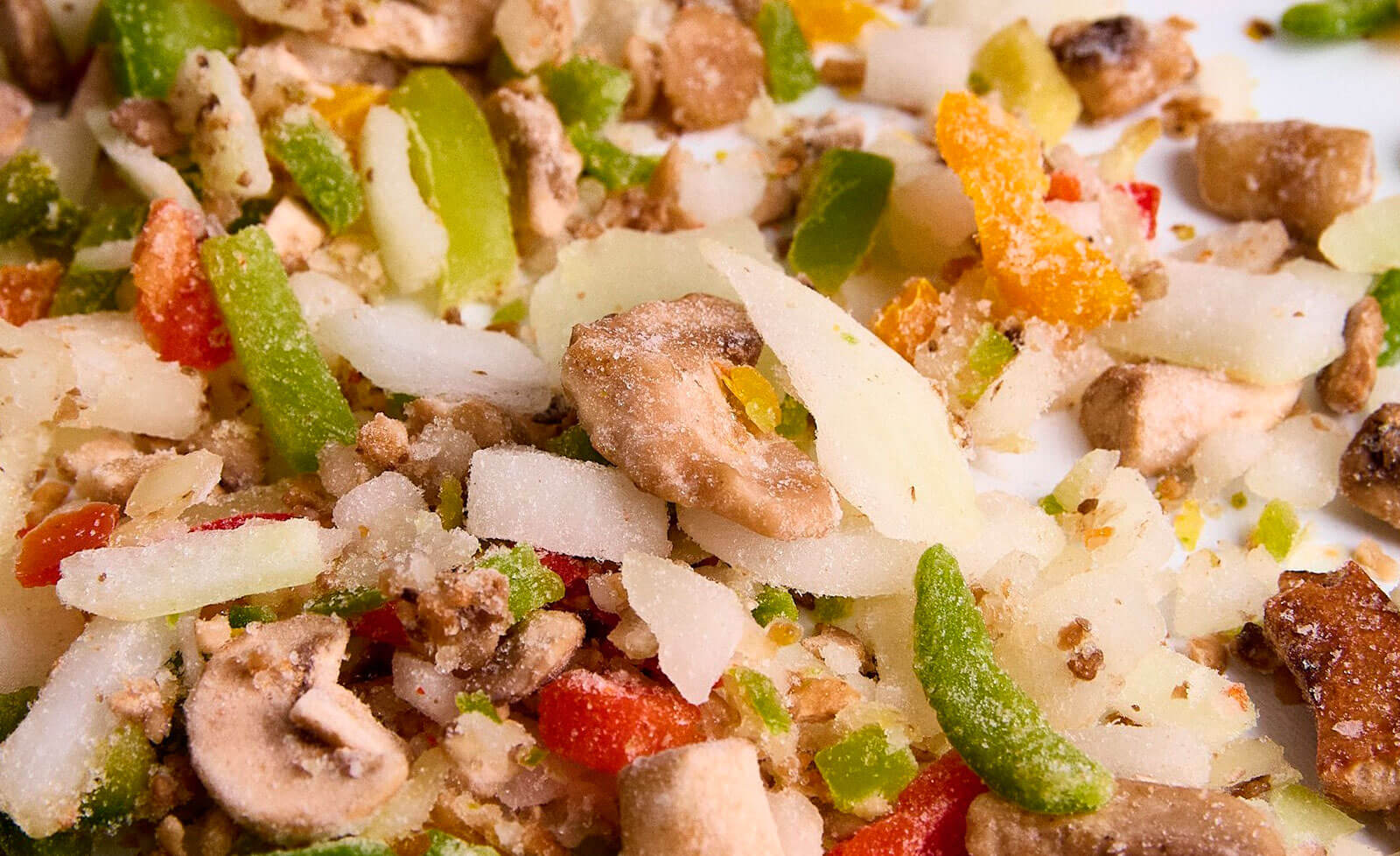 Chop Suey (Pimientos tricolor, cebolla y champiñón): Caja de 5 kg – Flow pack de 1 kg.