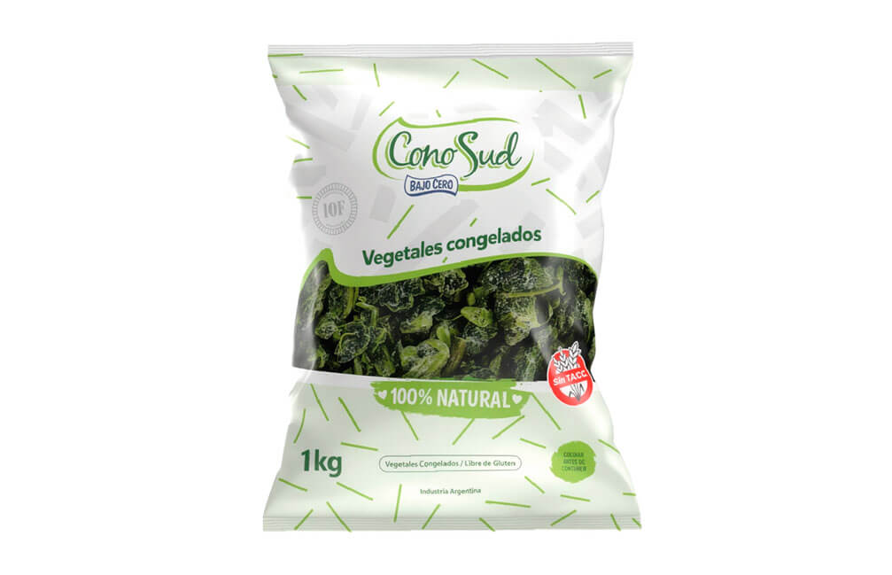 Espinaca seleccionada: Caja de 5 kg – Flow pack de 1 kg.