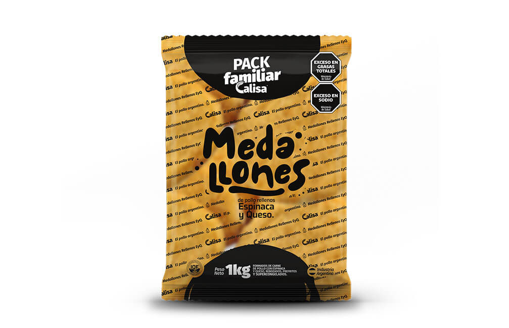 Medallones de pollo con espinaca y queso - Caja de 5 kg – Flow pack de 1 kg.