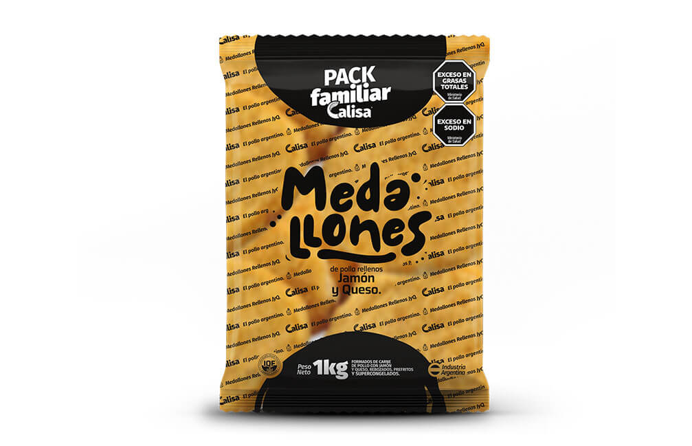 Medallones de pollo con jamón y queso - Caja de 5 kg – Flow pack de 1 kg.