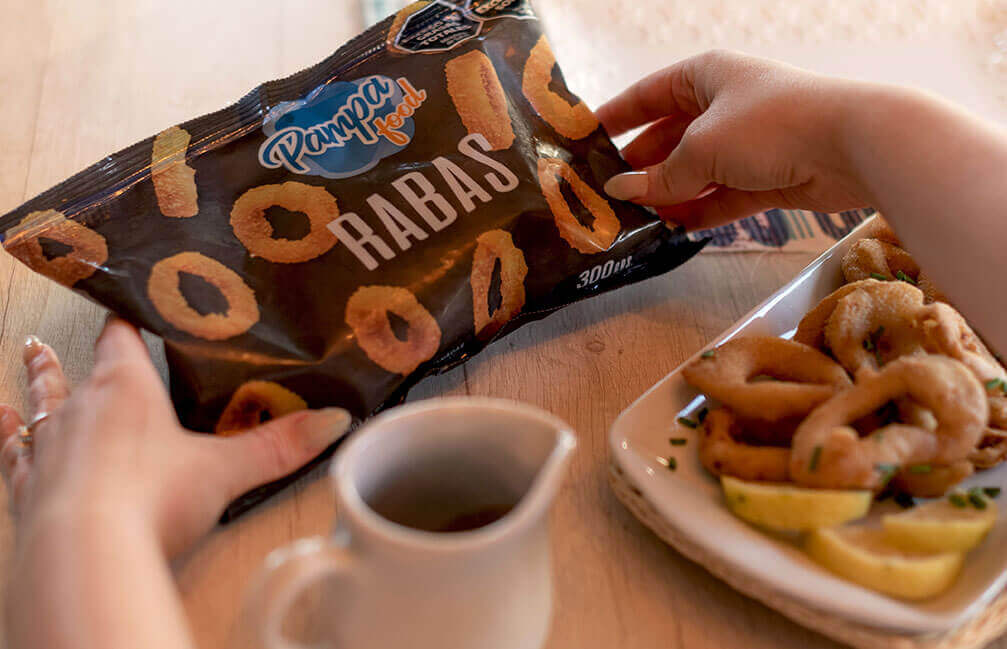 Anillas de calamar (rabas) - Caja de 5 kg – Bolsa de 1 kg.