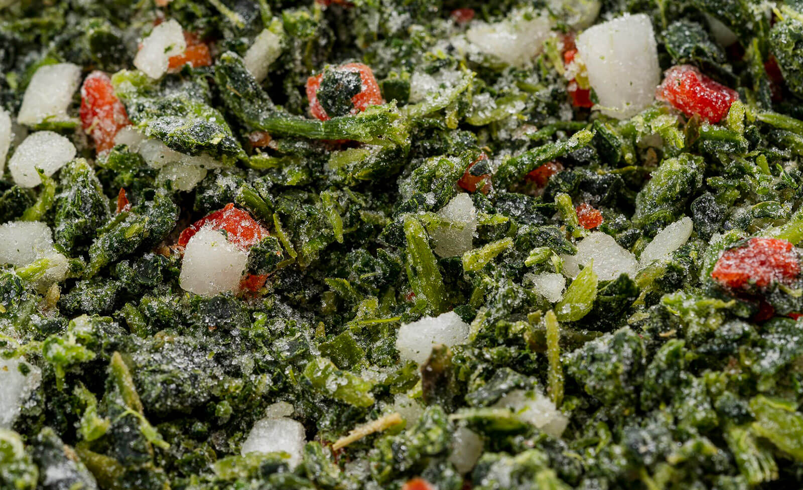 Relleno de tarta de espinaca (Espinaca, cebolla y morrón rojo): Caja de 5 kg – Flow pack de 1 kg.